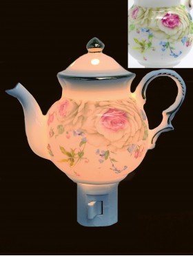 Porcelain Floral Teapot Night Light With Gift Box